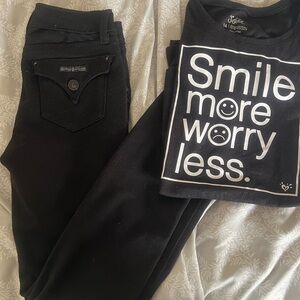 Justice Black Graphic Tee and Hudson skinny Pants Set